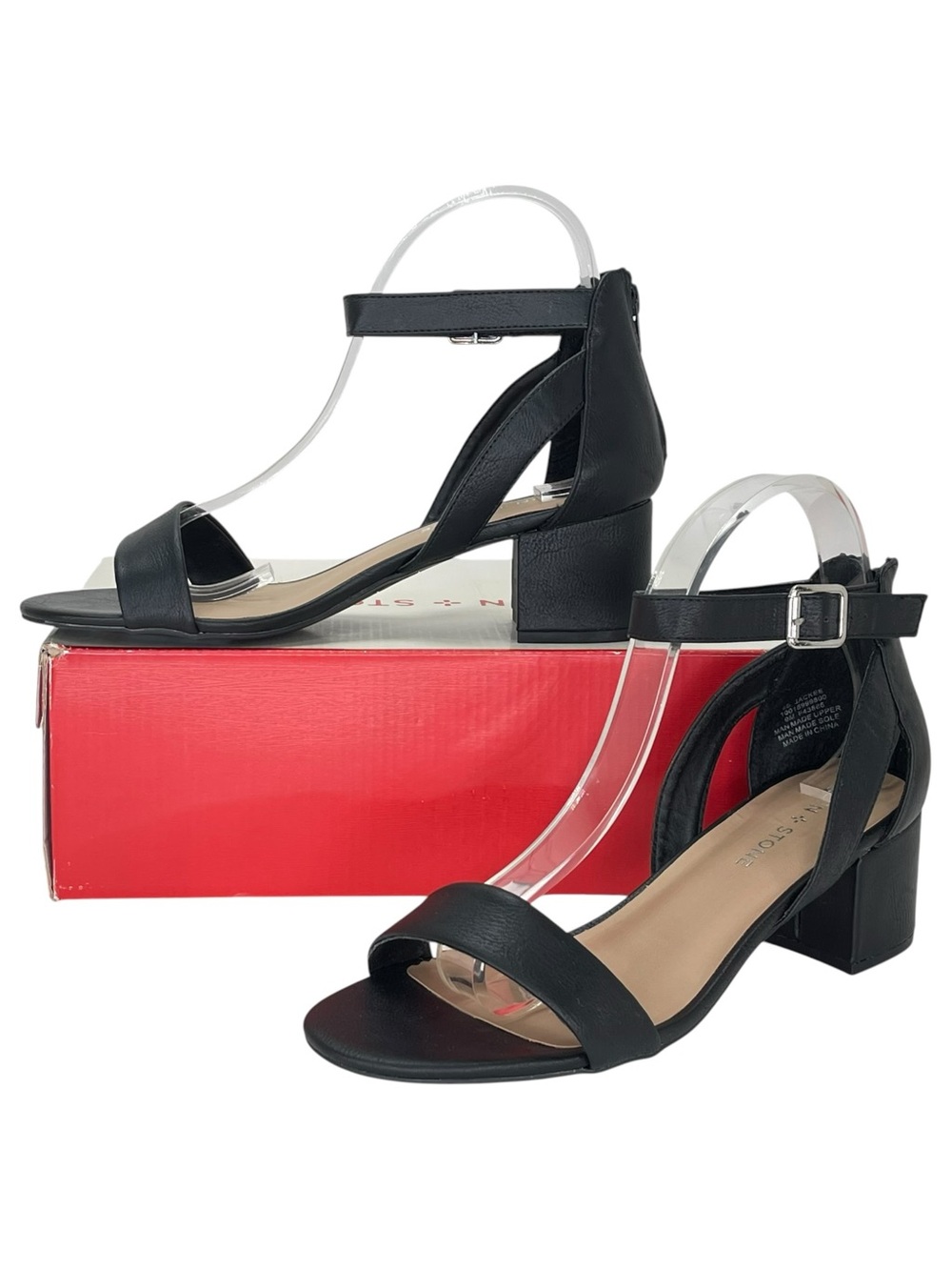 Sun + Stone Jackee Black Faux Leather Womens Sandals Size 9M